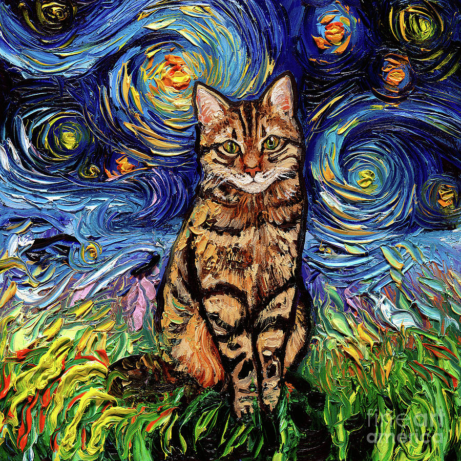 Cat Painting - Brown Tabby Night by Aja Trier