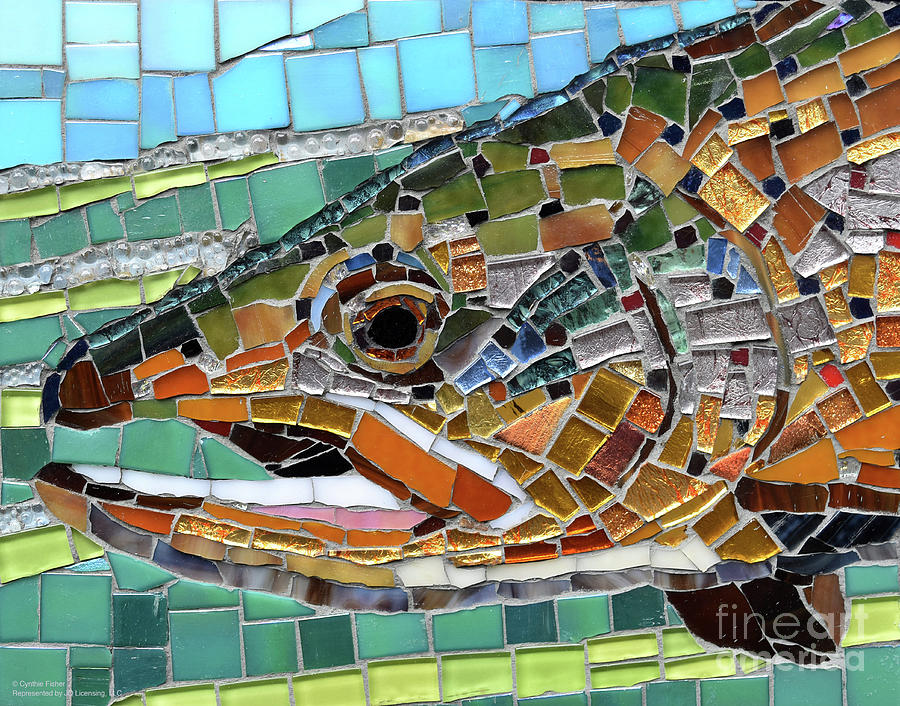 Brown Trout Glass Mosaic Painting by Cynthie Fisher