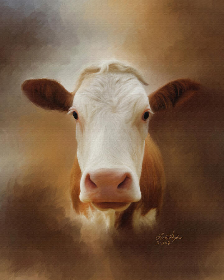 Cow Digital Art - Brown White Cow by Lena Auxier