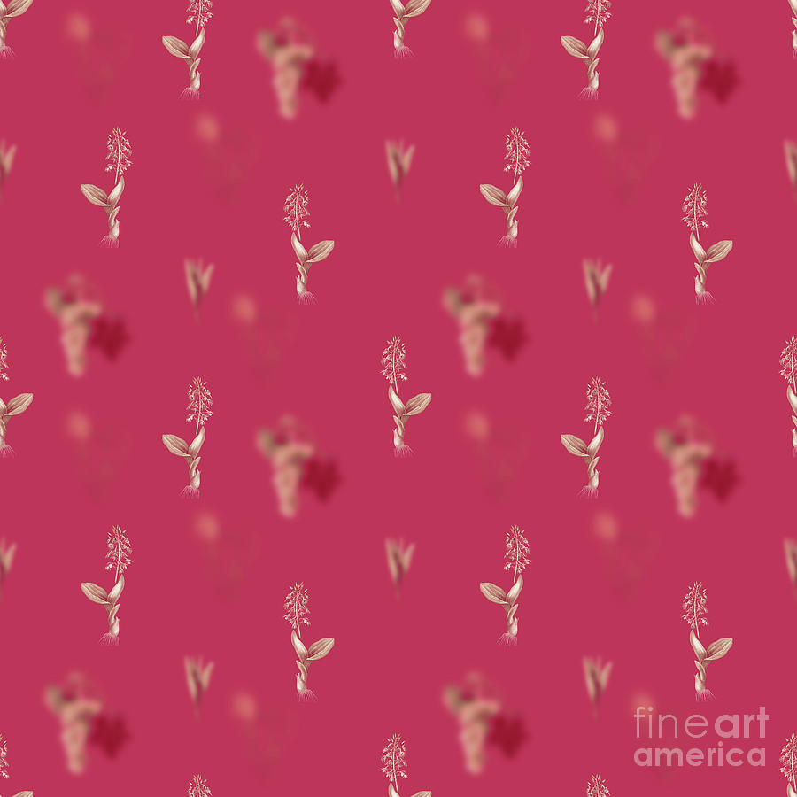 Vintage Mixed Media - Brown Widelip Orchid Botanical Seamless Pattern in Viva Magenta n.0850 by Holy Rock Design
