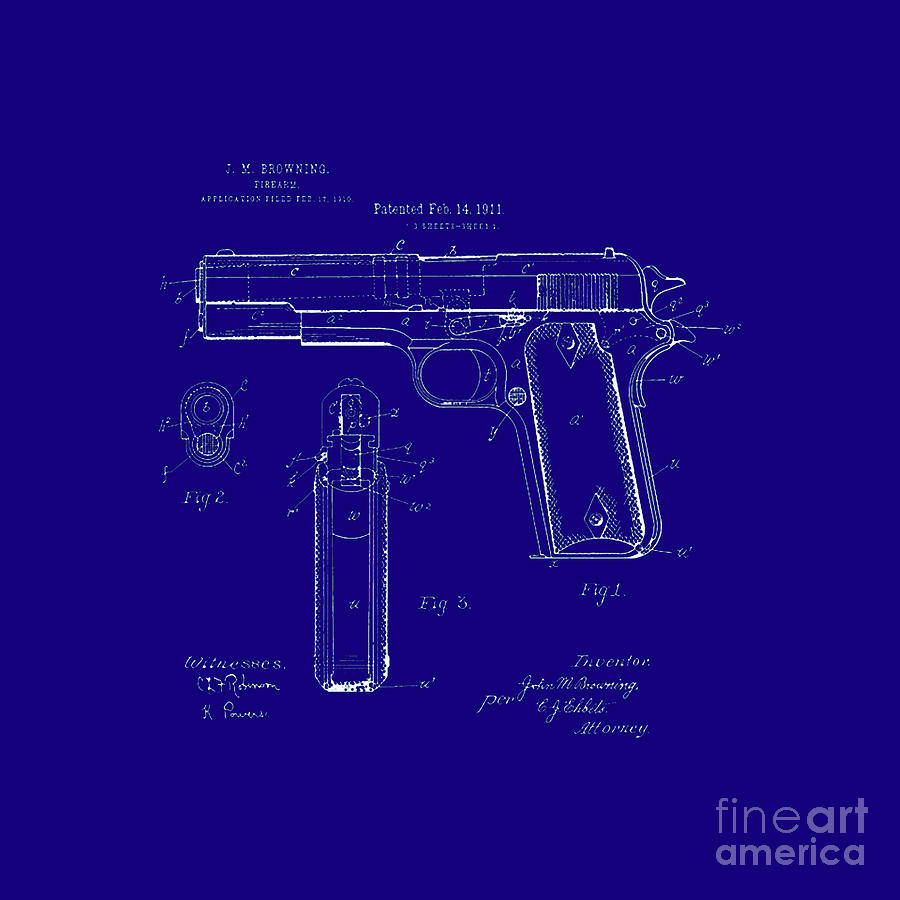 Browning Pistol Patent Blueprint Digital Art by Amin Sholeh - Fine Art ...