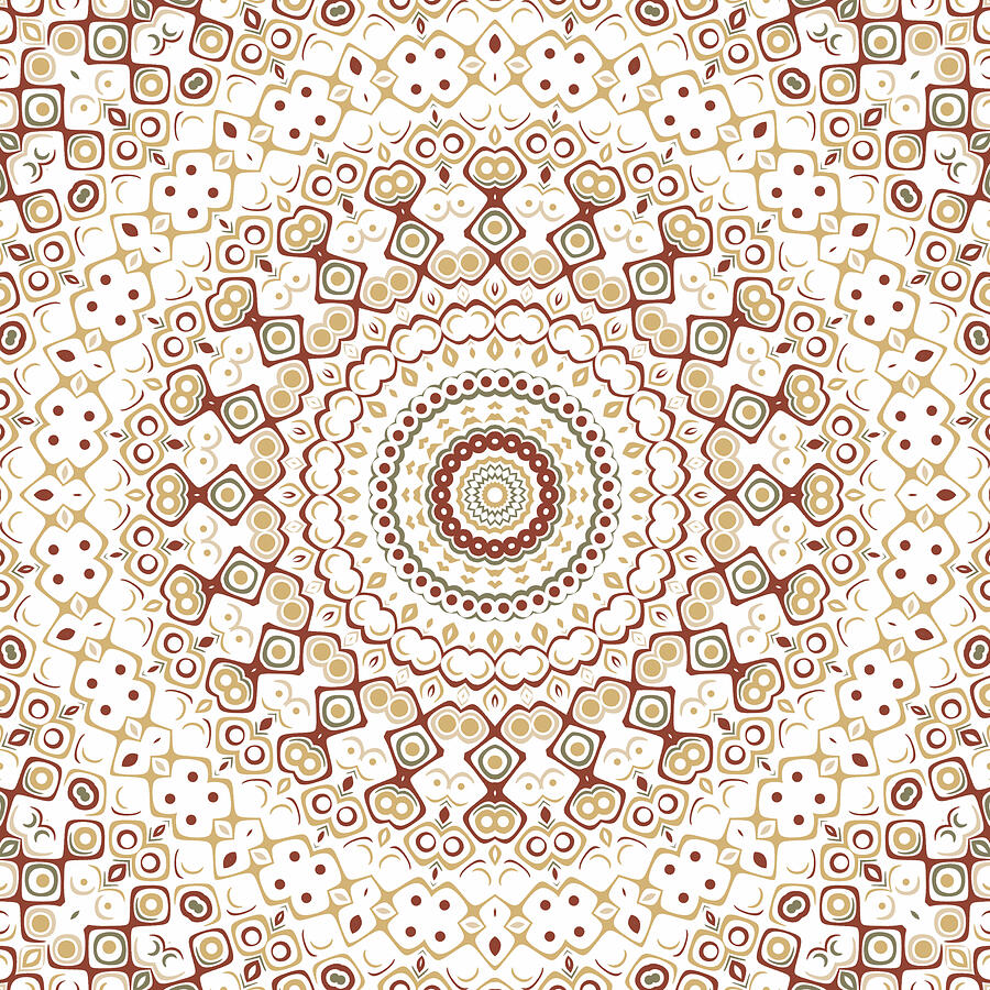 Browns and White Mandala Kaleidoscope Medallion Digital Art by Mercury McCutcheon