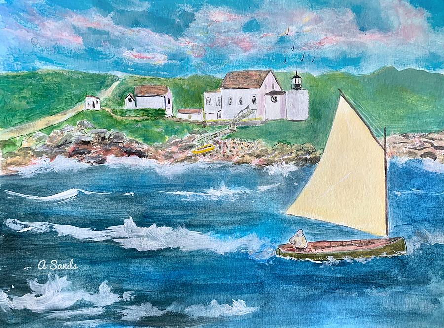Browns Head Lighthouse  Painting by Anne Sands