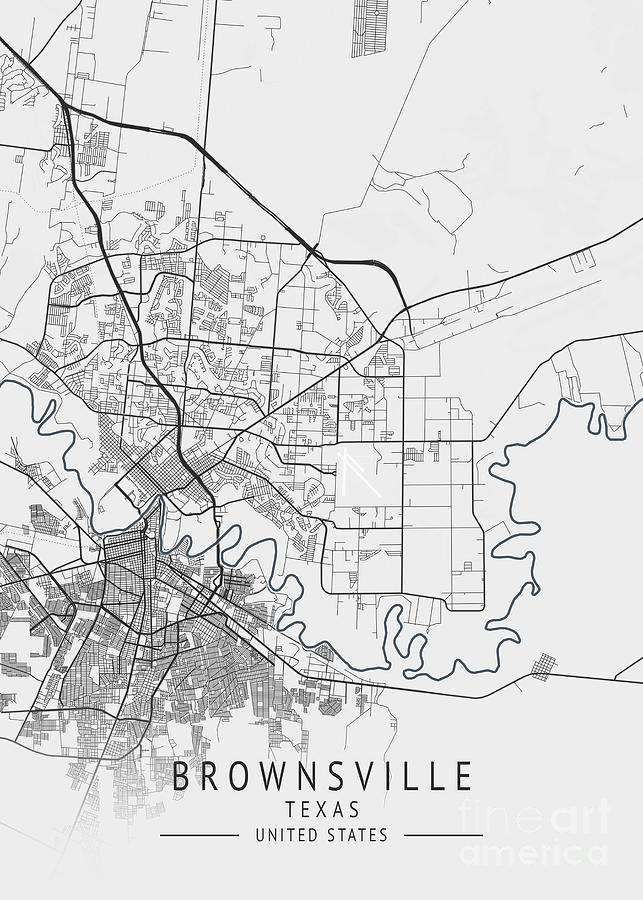 Brownsville Texas US Gray City Map Digital Art by Tien Stencil Fine Art America