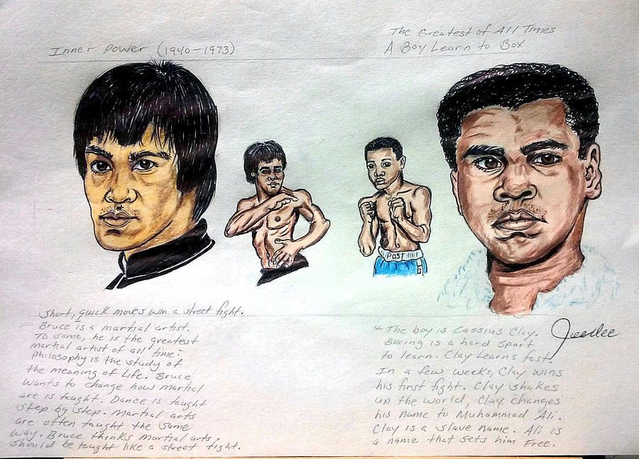 Bruce Lee with Muhammad Ali  Drawing by Joedee