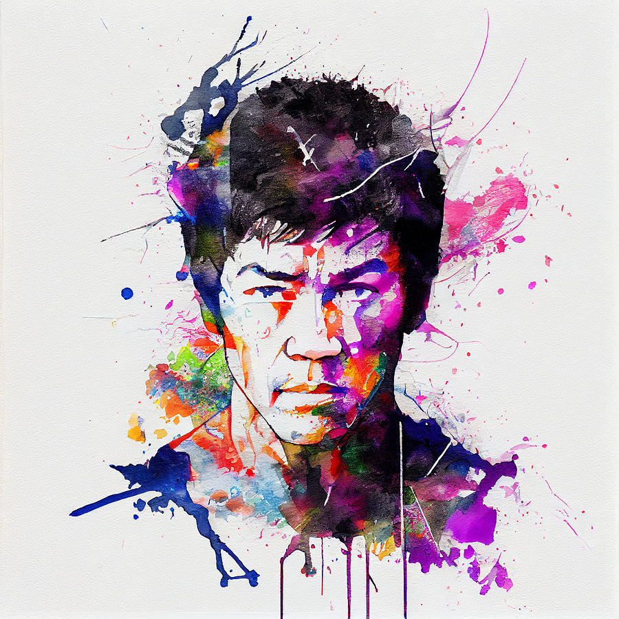 Fantasy Digital Art - Bruce  Lee    abstract  black  outline  details  bold    cddcde  ea  b  aa  fbe by Asar Studios by Celestial Images