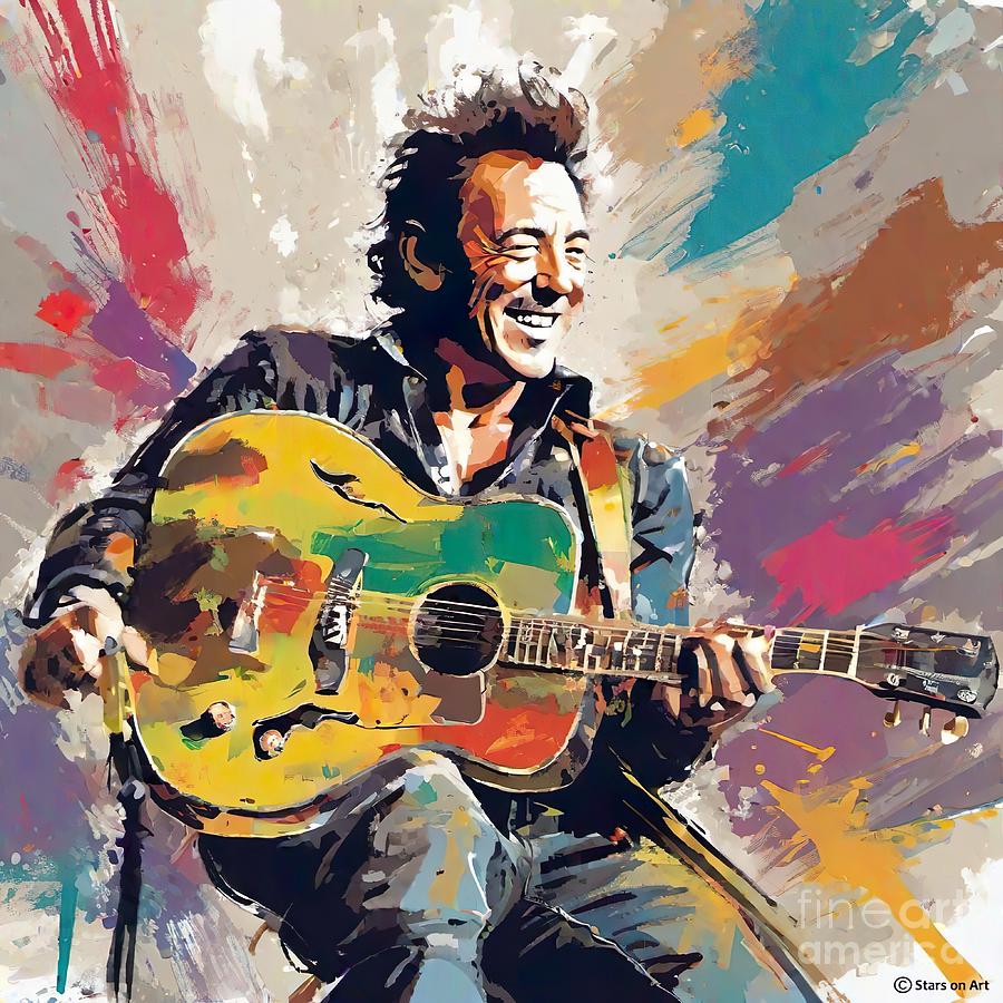Bruce Springsteen with guitar Digital Art by Movie World Posters