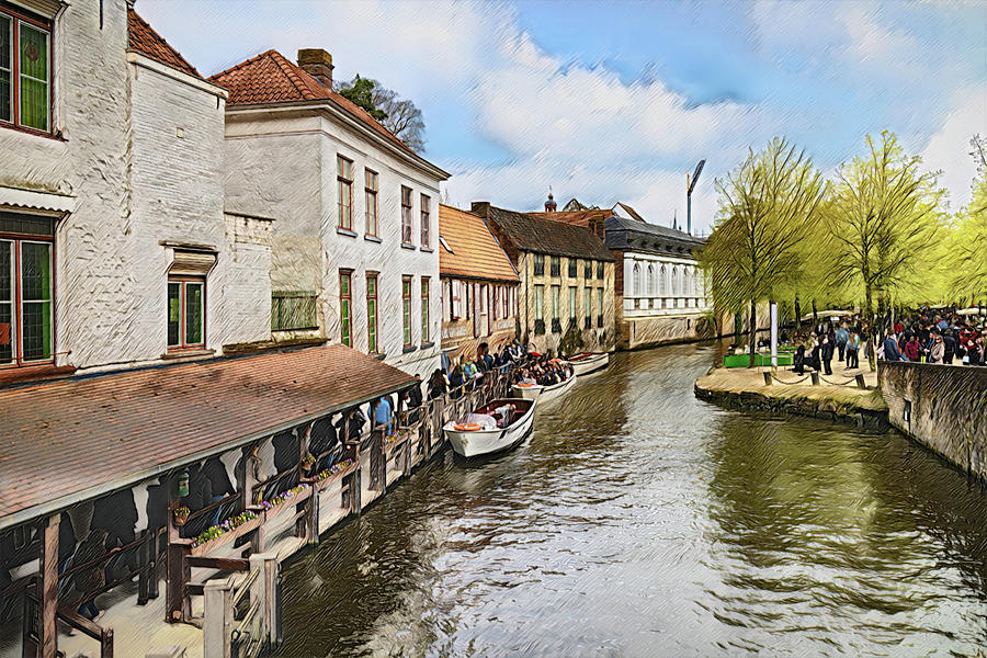 Bruges canal jetty - CR2304-8974-OIL Photograph by Jordi Carrio Jamila