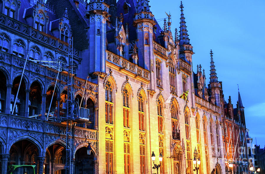 Bruges City Hall at Night in Belgium Photograph by John Rizzuto