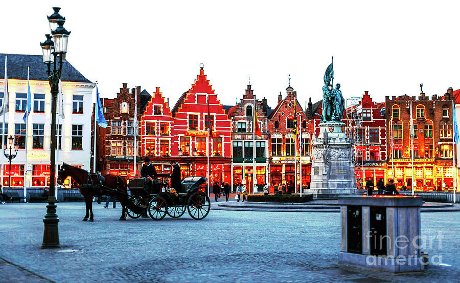 Bruges Market Square At Night In Belgium Photograph By John Rizzuto