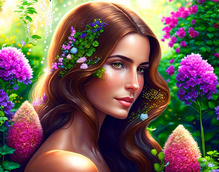 Flower Ai Art - Brunette and Flowers by Jim Thompson