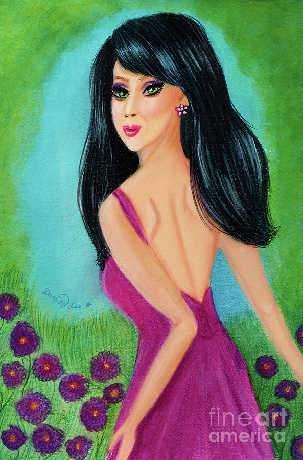Brunette In A Field Of Wildflowers Painting by Dorothy Lee