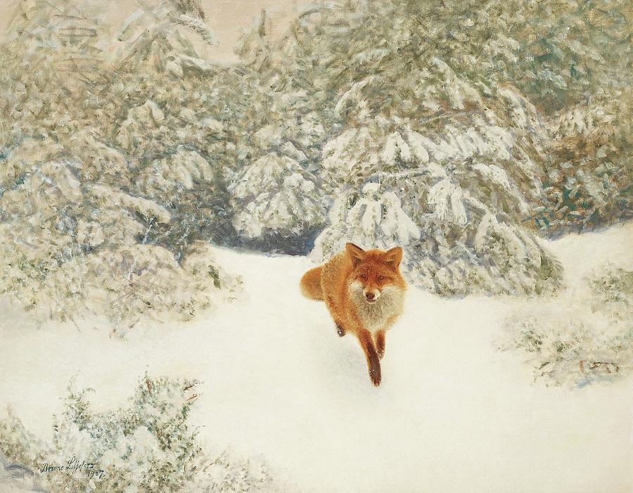 Bruno Liljefors Winter Landscape With Fox Painting