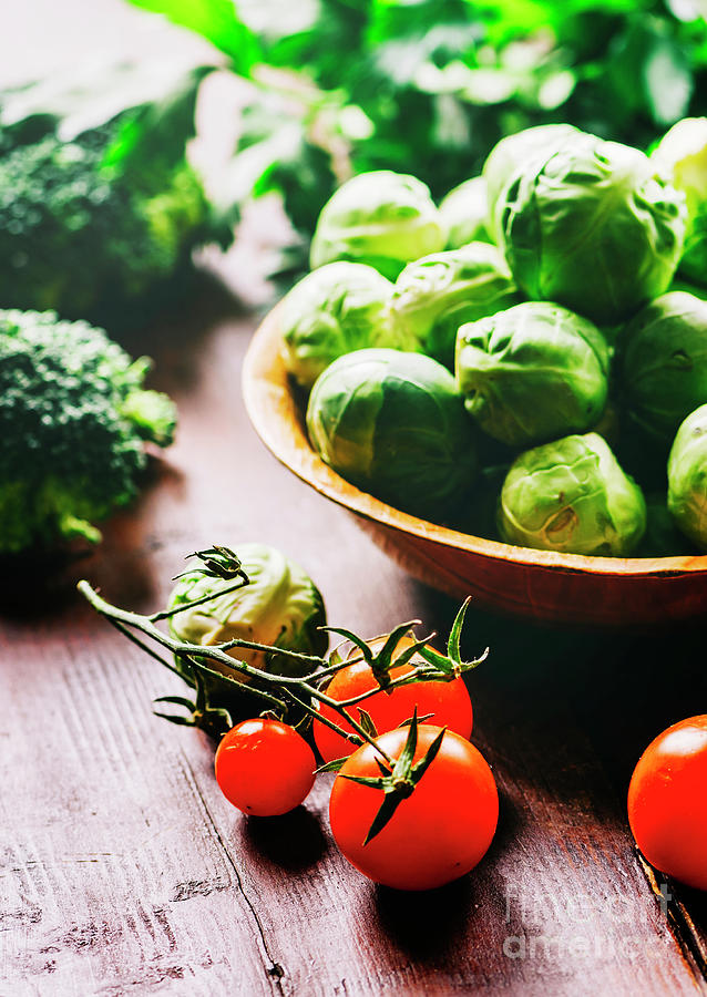 Brussel Sprout, Cherry Tomato, Broccoli, Parsley And Greens Photograph