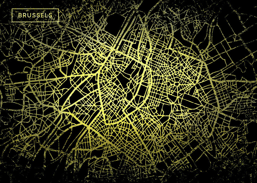Brussels Map in Gold and Black Digital Art by Sambel Pedes