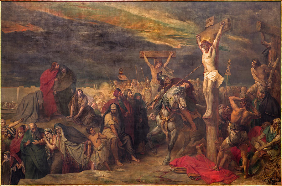 Brussels - The Crucifixion paint in st. Jacques church Drawing by Sedmak