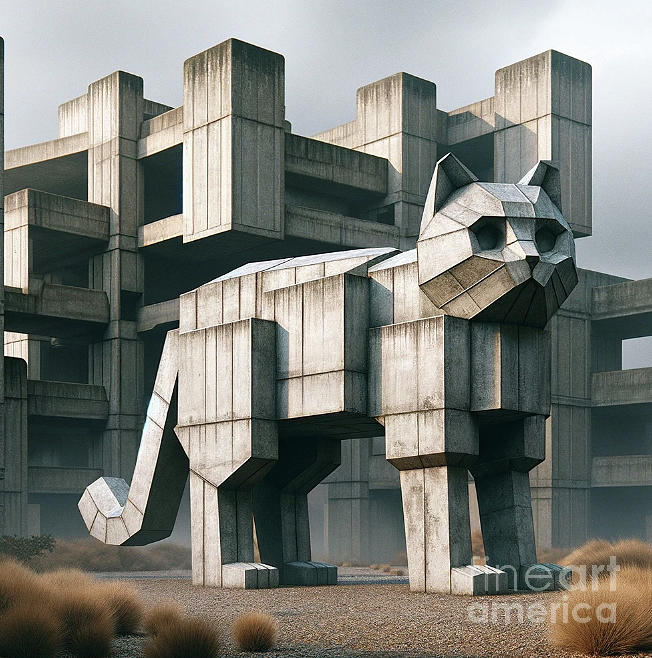 Brutalist Architecture Cat Digital Art