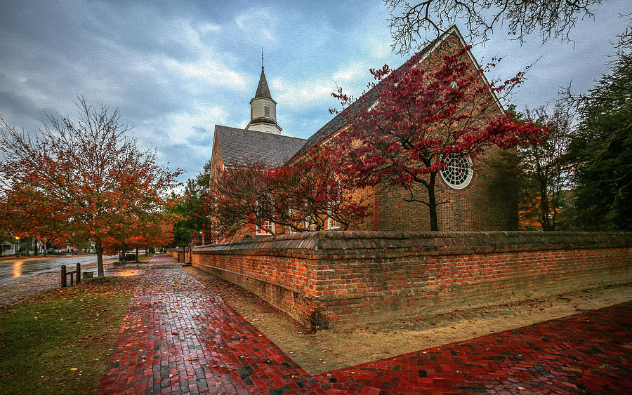 Architecture Photograph - Bruton Parish in November - Oil Painting Style by Rachel Morrison