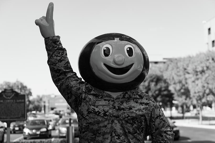 Brutus Buckeye Statue In Military Fatigues At Ohio State University In ...