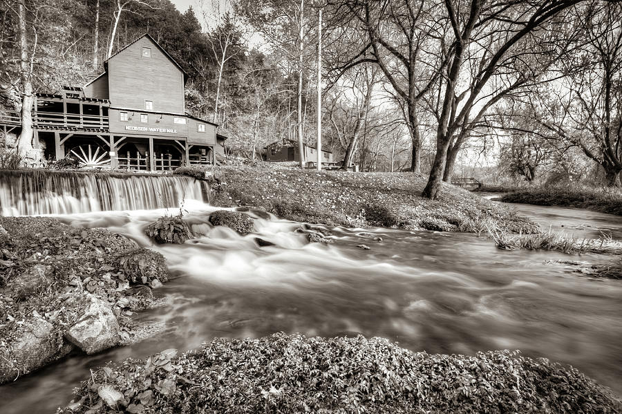 Bryant Creek Waters At The Old Hodgson Mill - Sepia Photograph by Gregory Ballos