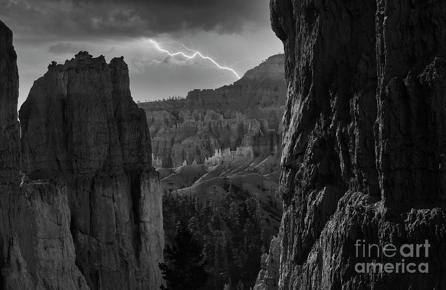 Bryce Canyon Lightning Black White  Photograph by Chuck Kuhn