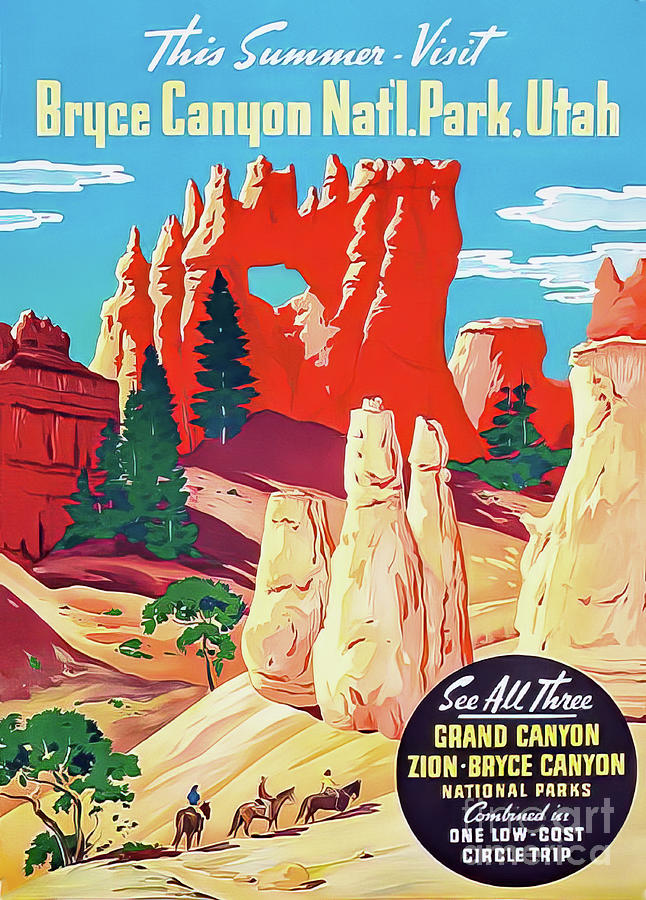 Bryce Canyon National Park Travel Poster 1932 Drawing