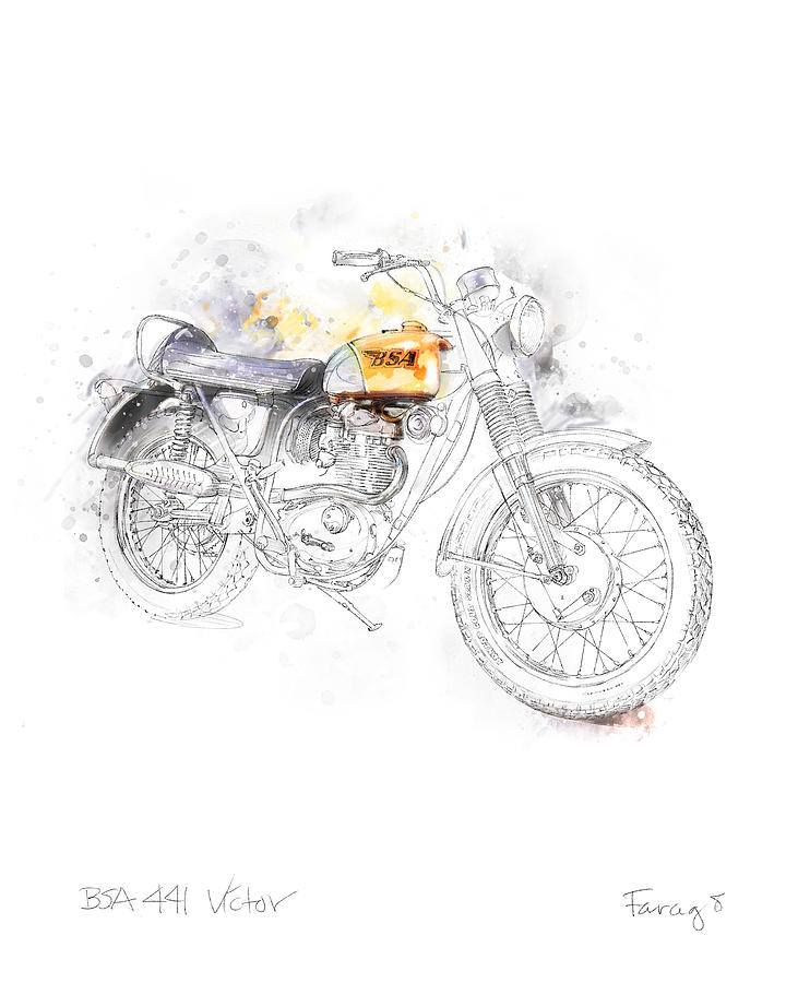 Motorcycle Drawing - BSA 441 Victor by Peter Farago