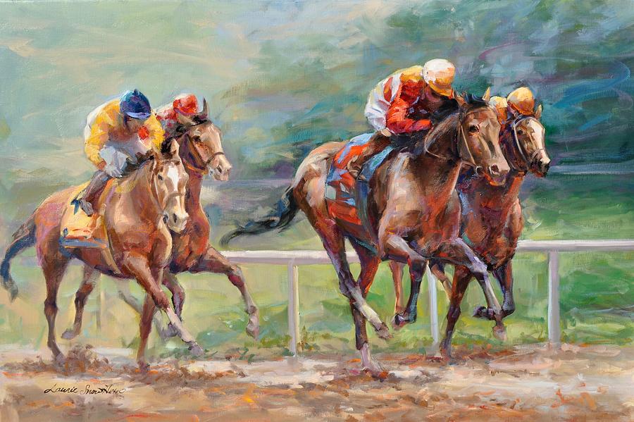 Horse Painting - Winning by a Nose by Laurie Snow Hein