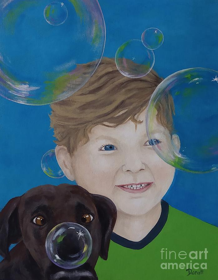 Dog Painting - Bubble Fun... Walter and Carley by Danett Britt