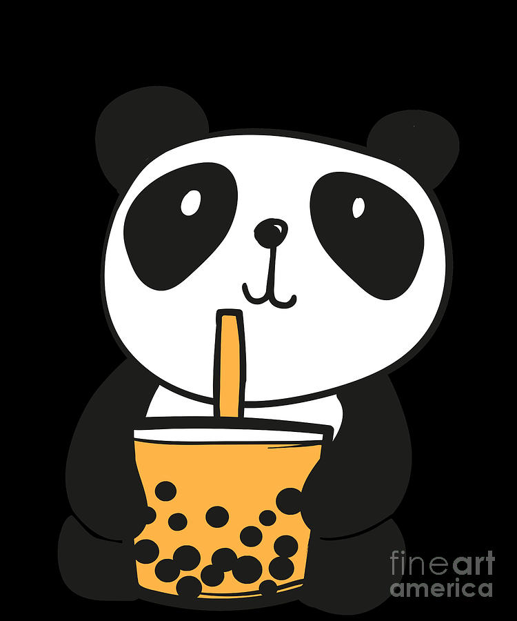 Tea Drawing - Bubble Tea Boba Panda Bambu Brand Foodie Drink by Noirty Designs