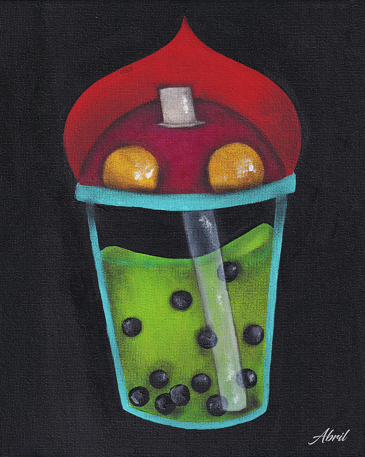 Bubble Tea Flatwood Monster Painting by Abril Andrade