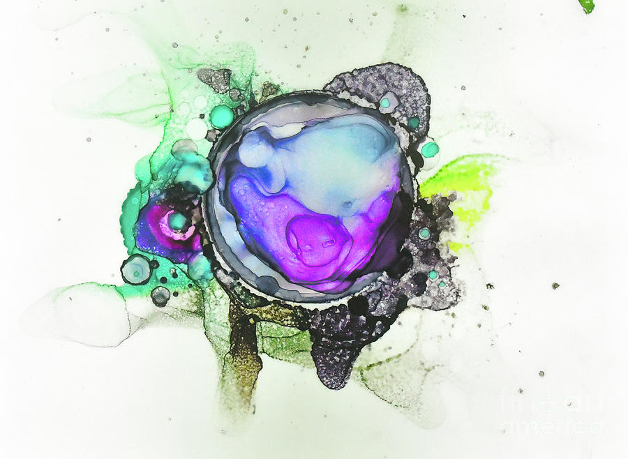 Bubble Turtle - alcohol ink painting Painting by Carlee Ojeda