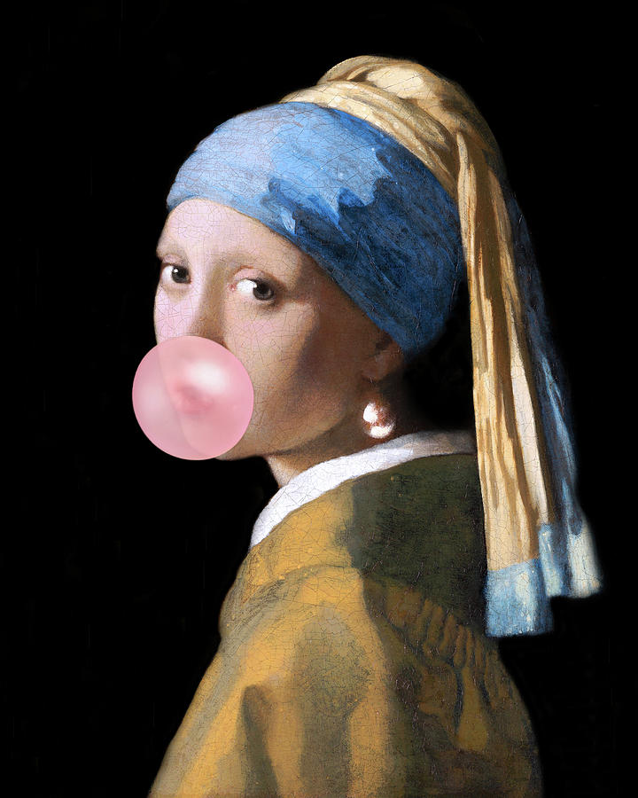 Bubblegum Famous Girl With a Pearl Earring Digital Art by Be Haute ...