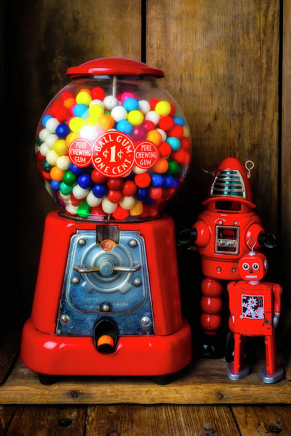 Candy Photograph - Bubblegum Machine And Robots by Garry Gay