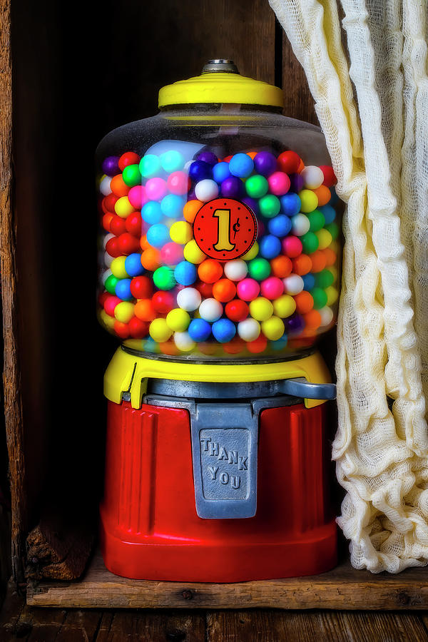 Candy Photograph - Bubblegum Machine In Old Box by Garry Gay