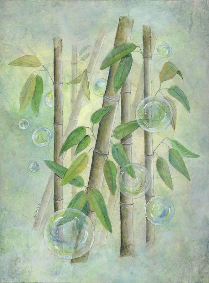 Bubbles and Bamboo Mixed Media by Sandy Clift