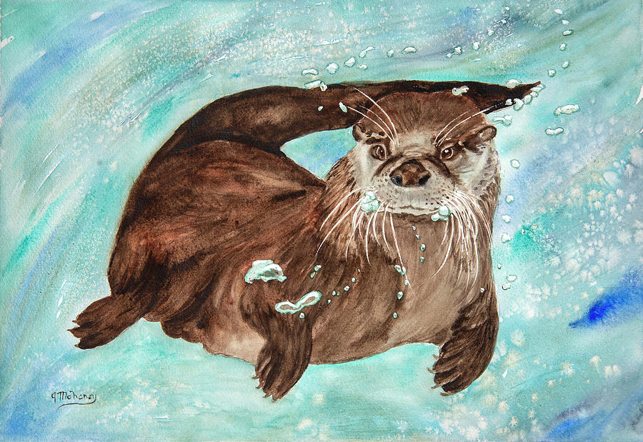 Bubbles the River Otter Painting by Jeanette Mahoney