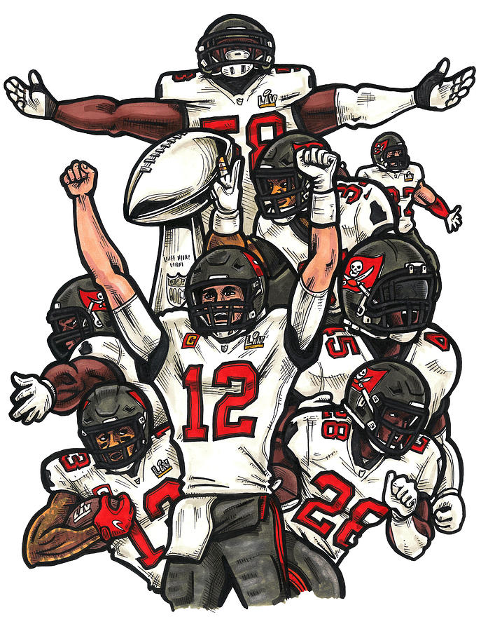 Buccaneers 2020 Champions White Drawing by Richard Miller Fine Art