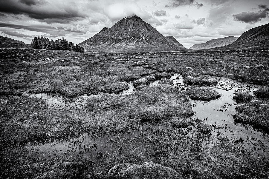 Buchaille Etive Mor from The Kings House in Monochrome Photograph by John Frid