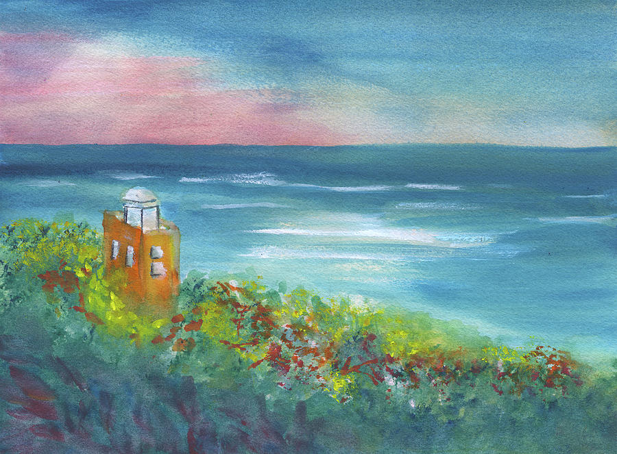 Buck Island Lighthouse Watercolor Painting by Frank Bright