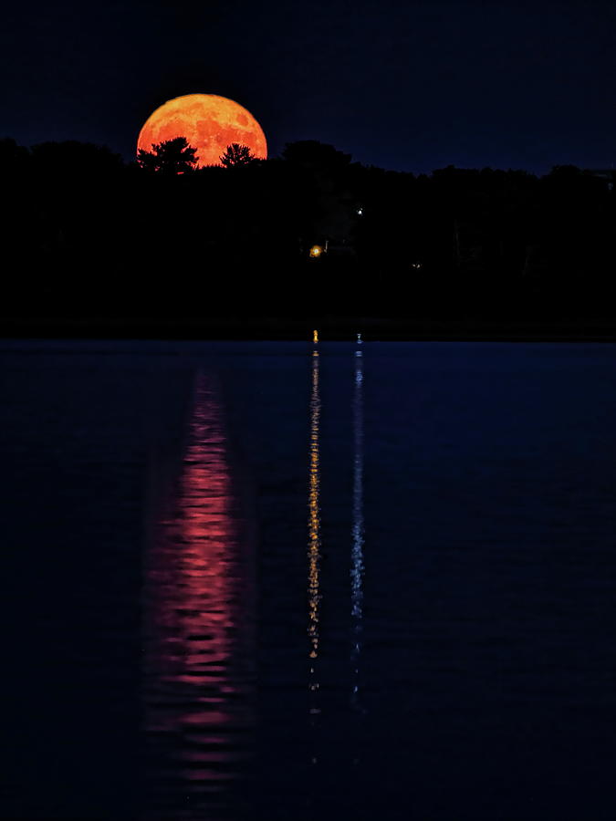 Buck Moon Reflecting In Lake Wausau Photograph by Dale Kauzlaric