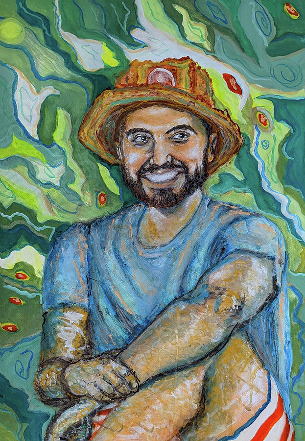 Bucket Hat Boy Painting by Marc Chicoine