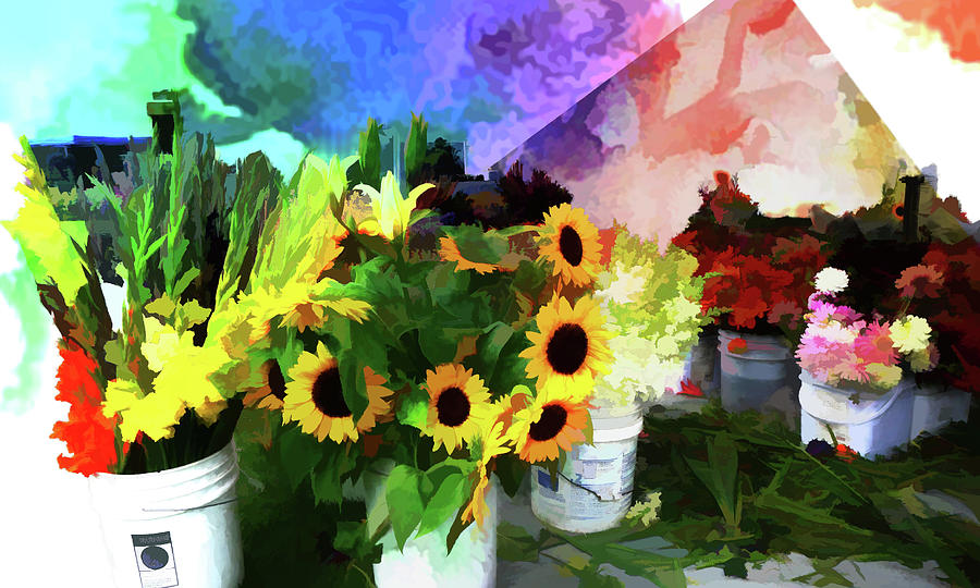 Buckets of Flowers Market Day Digital Art by Cathy Anderson