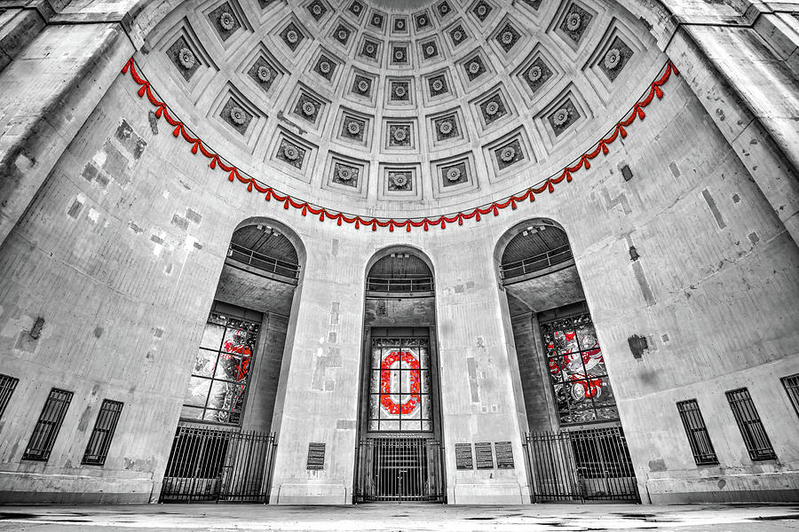 Black And White Photograph - Scarlet Splendor And Unwavering Spirit In Selective Color - Columbus Ohio by Gregory Ballos