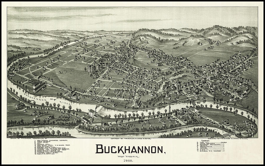 West Virginia Map Photograph - Buckhannon West Virginia Vintage Map Birds Eye View 1900 by Carol Japp