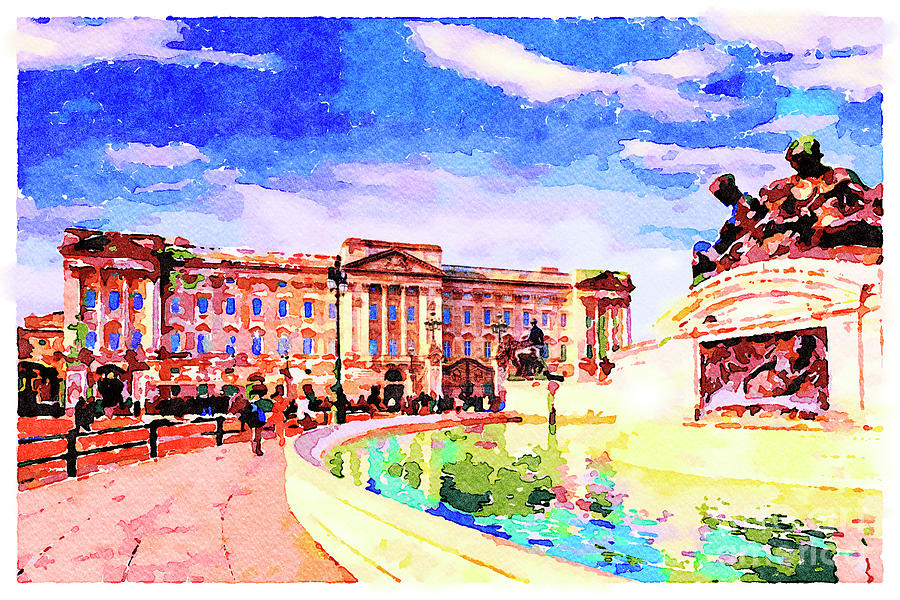 Buckingham Palace and the Fountain, London, UK, Watercolor Photograph by Colin and Linda McKie
