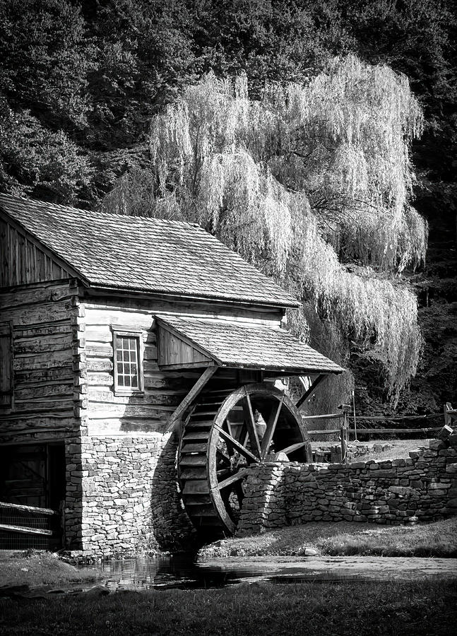 Bucks County Mill in black and white Photograph by Carolyn Derstine