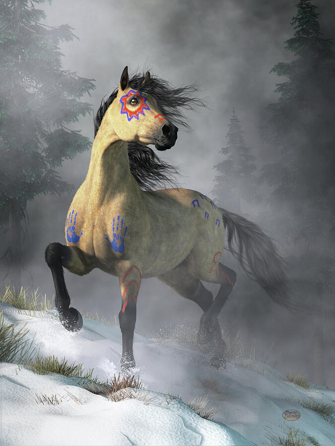 Buckskin Horse in Native American War Paint Digital Art by Daniel Eskridge