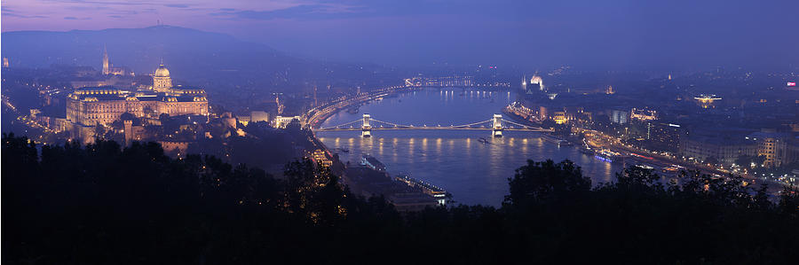 Budapest at Night from the Citadel Photograph by Geoff Harrison