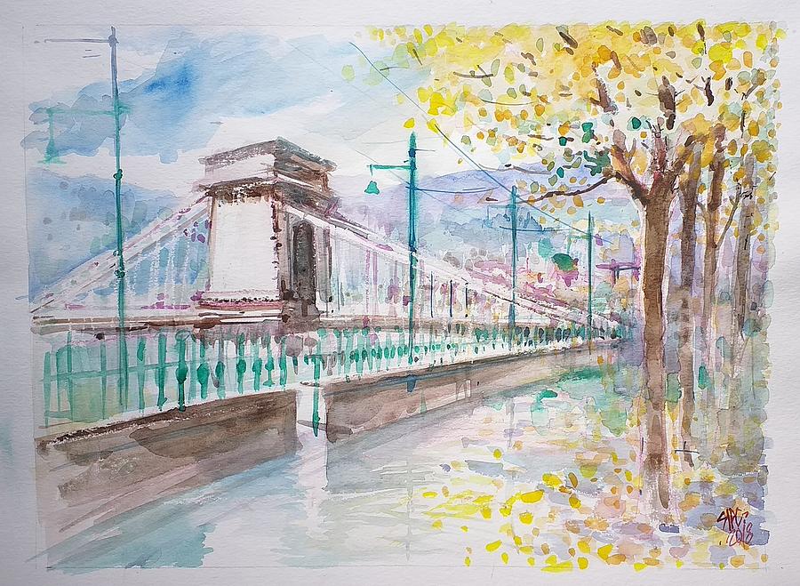 Budapest, Chain Bridge Detail In Autumn Mood Painting